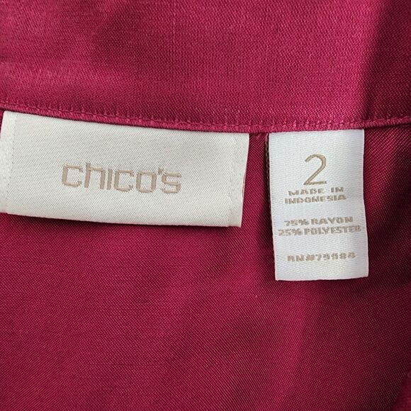 Chicos Women Tunic Top Size 2 Large Shimmery Shine Helaina LS Tukana Raspberry - Picture 8 of 12